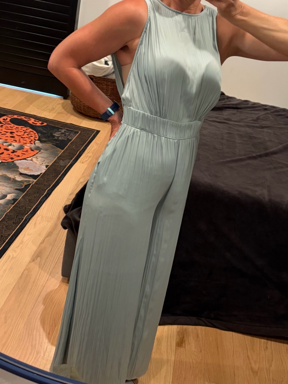 Free People Sleeveless Pleated Wide-Leg Jumpsuit in Sage Green